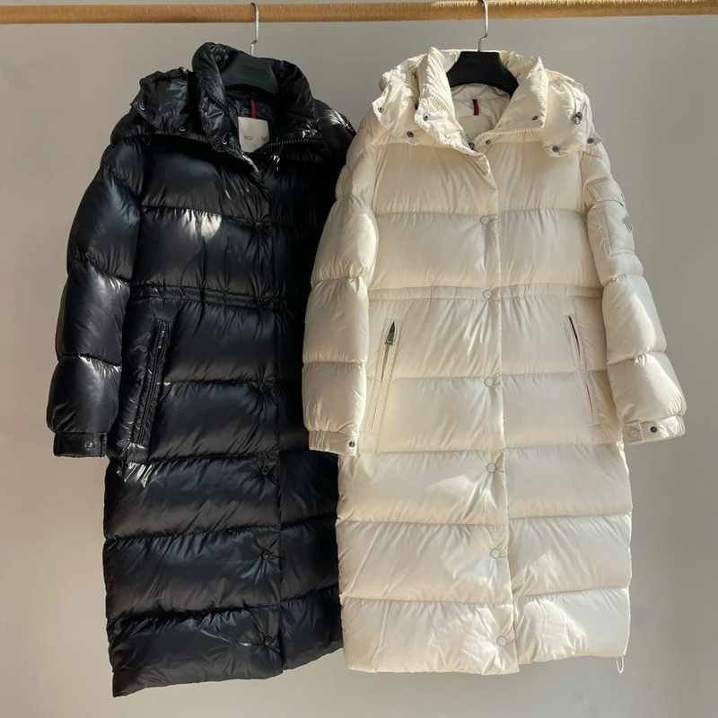 Autumn and Winter m Moncler Women's Mid-Length Hooded Jiujiang down Jacket, Thickened and Warm, White Duck down Puffer Coat