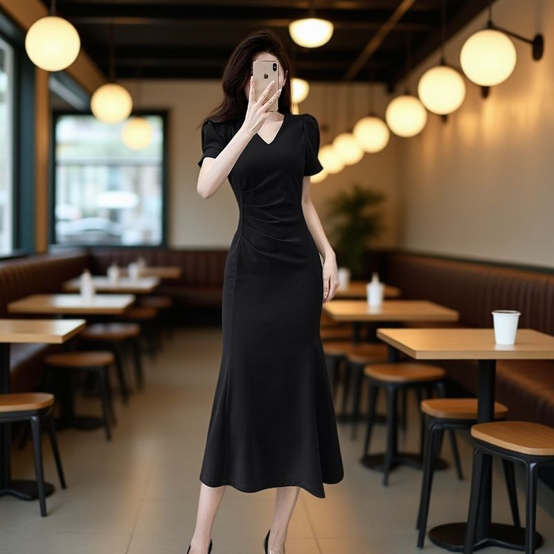 2025夏季新款高级感小个子收腰显瘦长裙法式气质赫本风连衣裙女|undefined