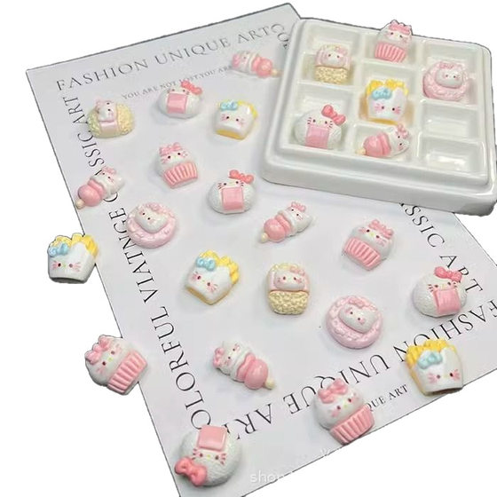 Cute KT cat fries rice ball cartoon food play diy cream glue mobile phone case hairpin hairpin resin handmade accessories