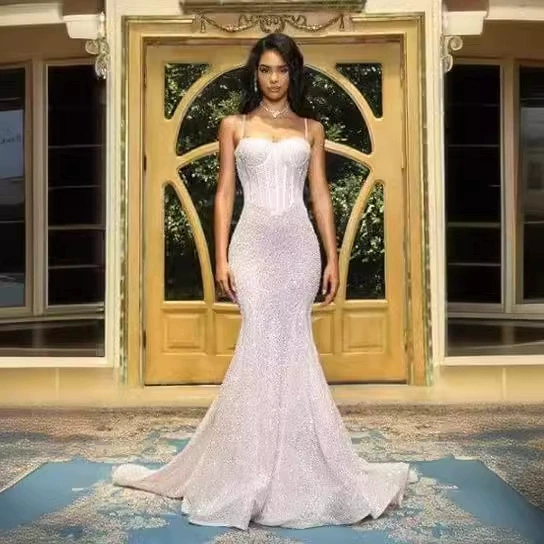 Разноцветные ногти sequins, длинная юбка, вечернее платье, (поперечная торговля), утягивающий эффект, облегающий, гулька-фигура
