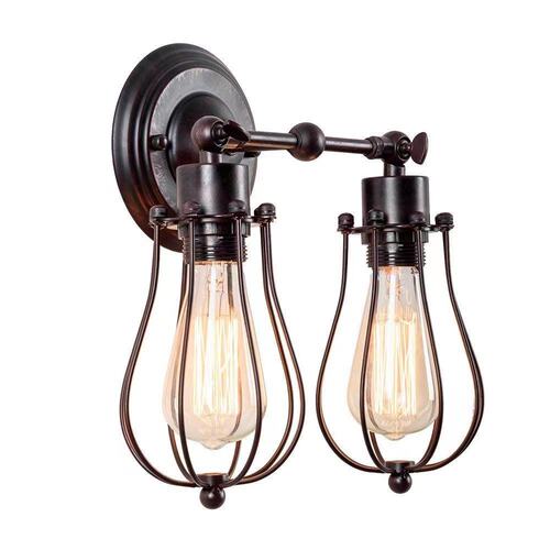 American country retro iron double-headed wall lamp, black antique color, corridor staircase balcony study wall lamp