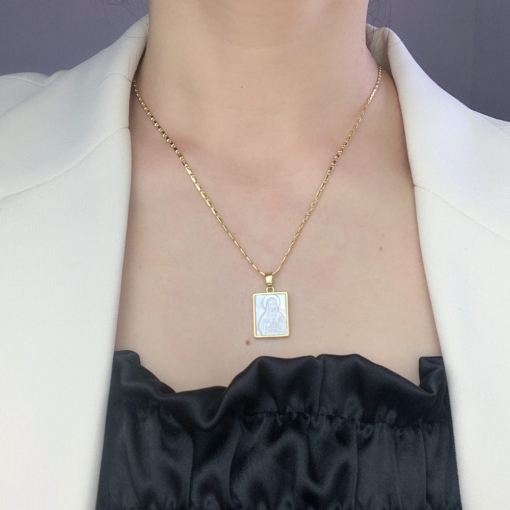 Fashion Square Oval Jesus Copper Inlaid Shell Necklace