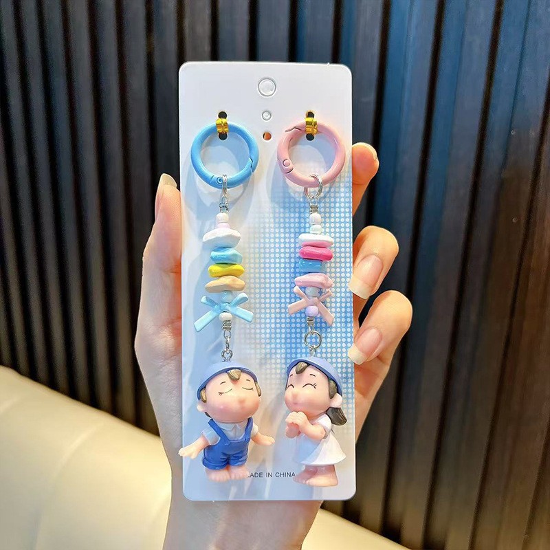 모자를 쓴 달콤한 커플 인형 - 블루와 핑크