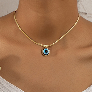 Cross-border Hot Sale New Style Devil's Eye Necklace Fashion Blue Eye Pendant Necklace Snake Chain Eye Necklace Collarbone Chain
