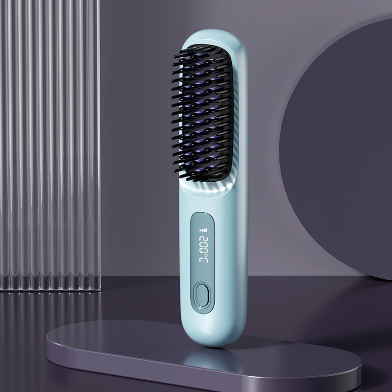 ワイヤレスヘアストレートニングコーム、マイナスイオンで髪を傷めない、ポータブルヘアアイロン、電気コーム、高頭頂ふわふわヘアストレートニングアーティファクト|undefined