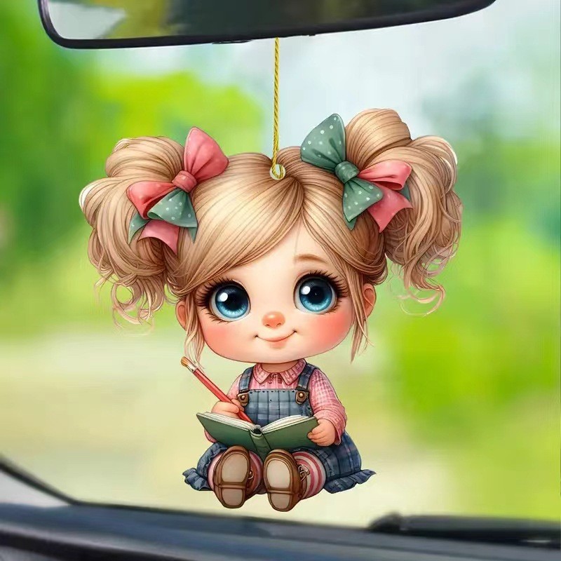 Amazon nuevo encantador acrílico plano para niñas de automóviles retrovisor mochila o colgante de llaver colgante