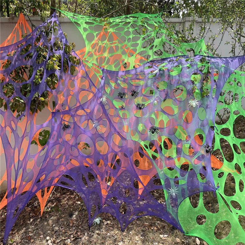 夜光鬼节装饰布 万圣节荧光蜘蛛网 鬼节蜘蛛网布破洞网布黑纱网布