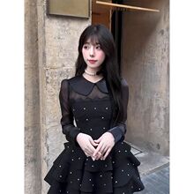 秋冬新款法式富家千金感小黑裙时尚洋气收腰显瘦长袖连衣裙短裙女