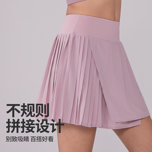 Summer New Jk Sports Short Skirt Fake Two-Piece Pleated Anti-Glare Quick-Drying Yoga Skirt Fitness Running Training Skirt for Women