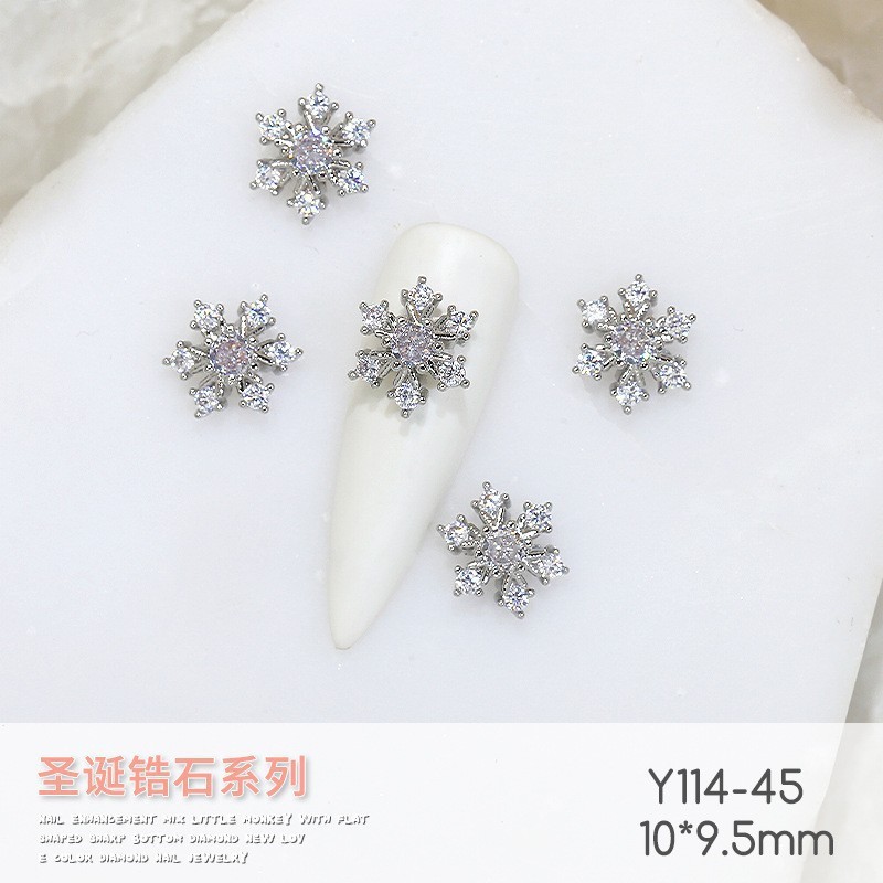 Nueva Luz de lujo de plata de Navidad ZIRCON accesorios de uñas flash de alto grado de copo de nieve ELK nail diamante joyería al por mayor