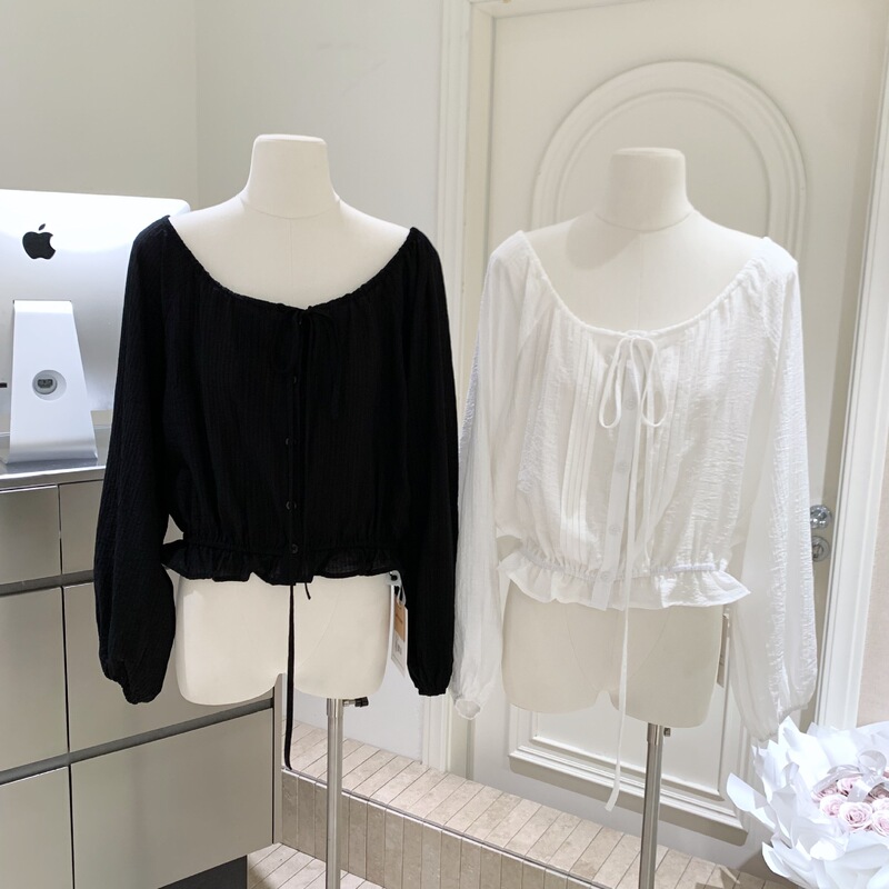 By Oxygen Texture Waist-Tie Blouse French Casual Slimming White Shirt Spring/Summer Women's Top By Oxygen Texture Waist-Tie Blouse French Casual Slimming White Shirt Spring/Summer Women's Top