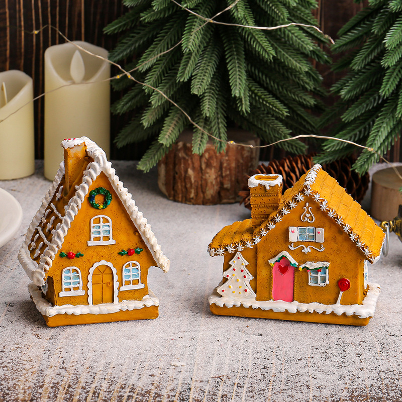 新しいクリスマス樹脂小さな家マイクロ風景 LED 発光ハウスクリスマスハウスデスクトップ装飾品クリスマス装飾|undefined