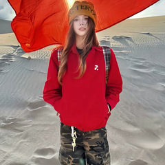 美式复古红色夹克外套女2025年春秋新款休闲百搭翻领拉链短款上衣