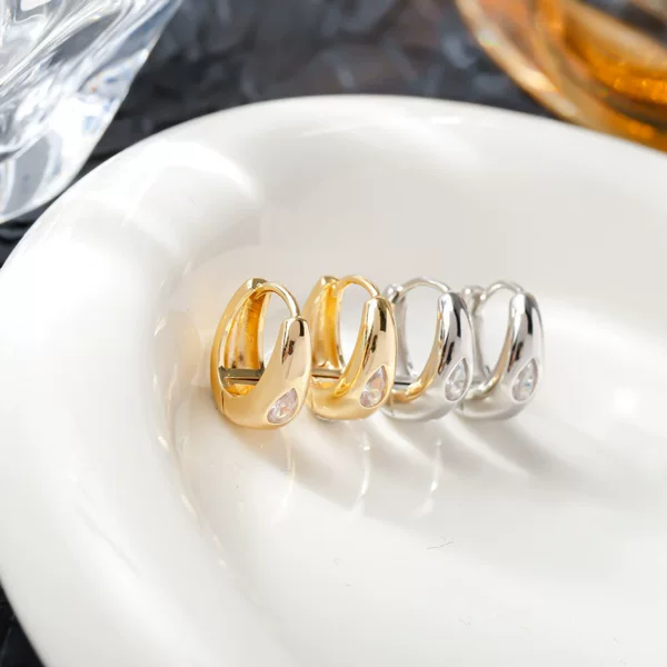 S925 Silver Needle European and American Large Smooth Hoop Earrings with Marquise Zirconia, Heavy Zirconia Inlay, Women's Arc-Shaped Earrings Jewelry Wholesale