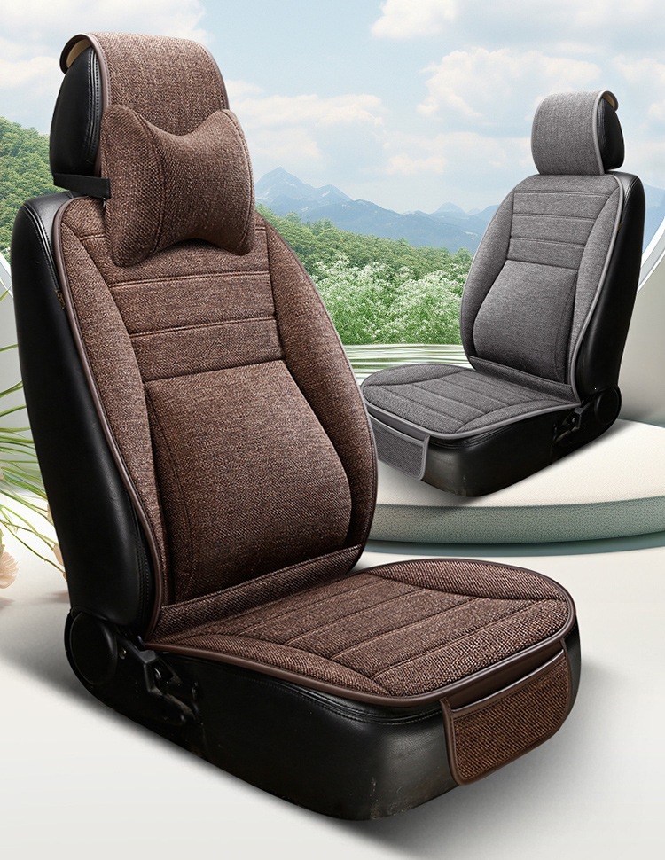 New Linen Large Lumbar Support Cushion, Breathable Fabric for All Seasons, Slim Waist Design, Five-Seater Car Seat Cover, Non-Slip Linen Seat Cushion