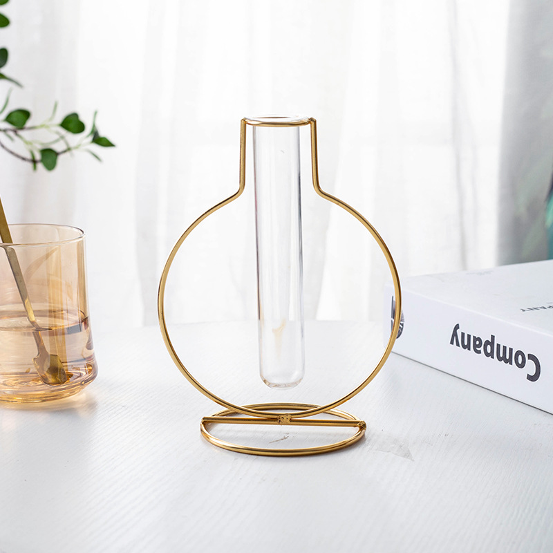 Jarrón de vidrio minimalista, jarrón tipo tubo de ensayo, florero creativo de metal, adecuado para cafeterías, salas de estar, mesas de comedor, mesas de centro, flores secas y plantas verdes.