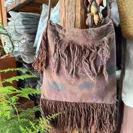 2025新款 文艺复古风炒色做旧流苏女包 个性单肩斜挎包包 小方包