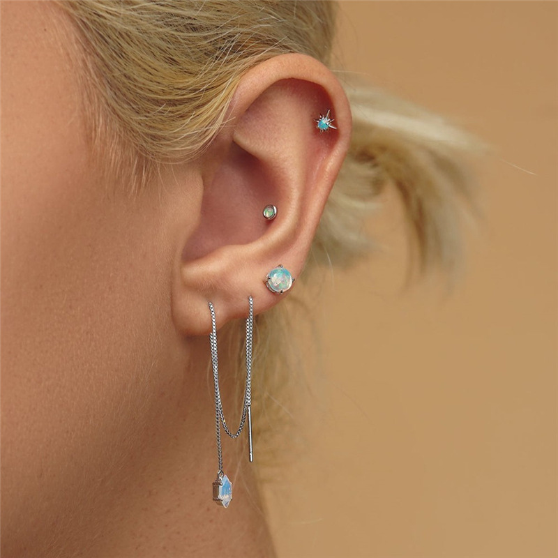 Fashion Star Sterling Silver Ear Studs Plating opal 925 Silver Earrings