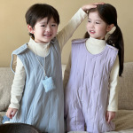 儿童夹棉睡袋加厚秋冬男女宝宝家居爬服保暖羊毛蚕丝连体睡衣无骨