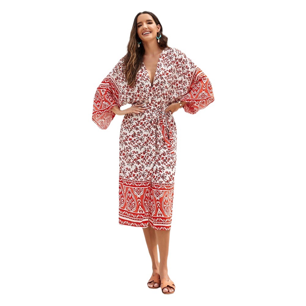 3 colores transfronterizos europeos y americanos nuevo rayón cardigan kimono playa vacaciones bikini protector solar camisa playa chal 3814