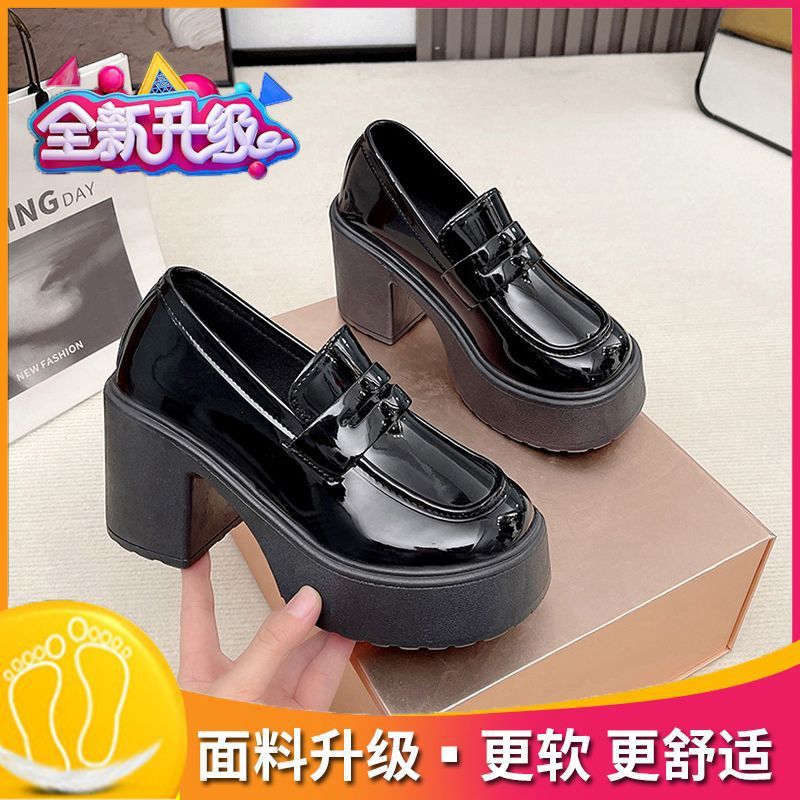 超高跟防水高跟鞋jk新款英伦小皮鞋女辣妹厚底8cm增高复古乐福鞋|undefined