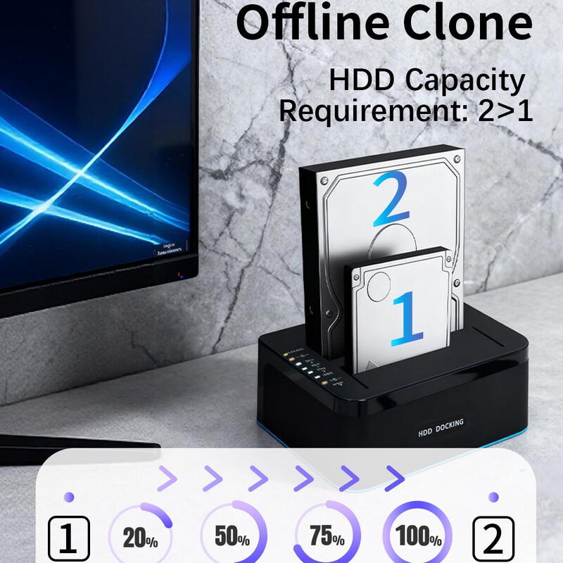 Cross-Border Popular USB A, USB C Dual-Use Hard Drive Base with Rgb Lights Supports Offline Cloning USB