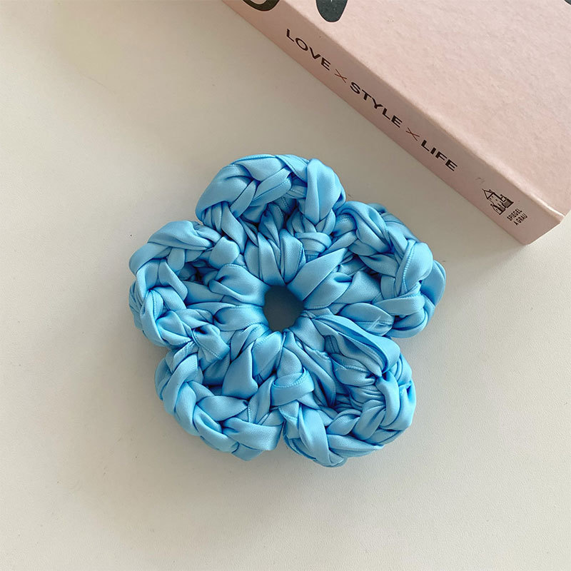 Isladegar blogger con color brillante tejido a mano gran flor amor bola cabeza de caballo anillo de cabello cuerda cabeza