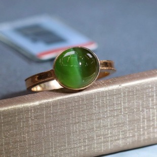 Fubei Diamond Jewelry [18K Gold Inlaid with Hetian Jasper Green Cat's Eye Ring] Loose Stone 9.5*10*8mm Weight 3.5g