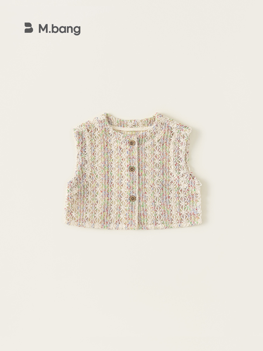 Youbao ropa para niños chaleco hueco para niñas verano nuevo estilo chaqueta de punto para niños pequeños y medianos chaqueta de chaleco sin mangas para niños