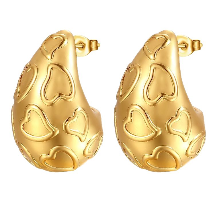 Estilo retro francés precioso impreso de acero inoxidable pendientes de gota de agua de alto grado de las mujeres simples 18K plateado pendientes de moda