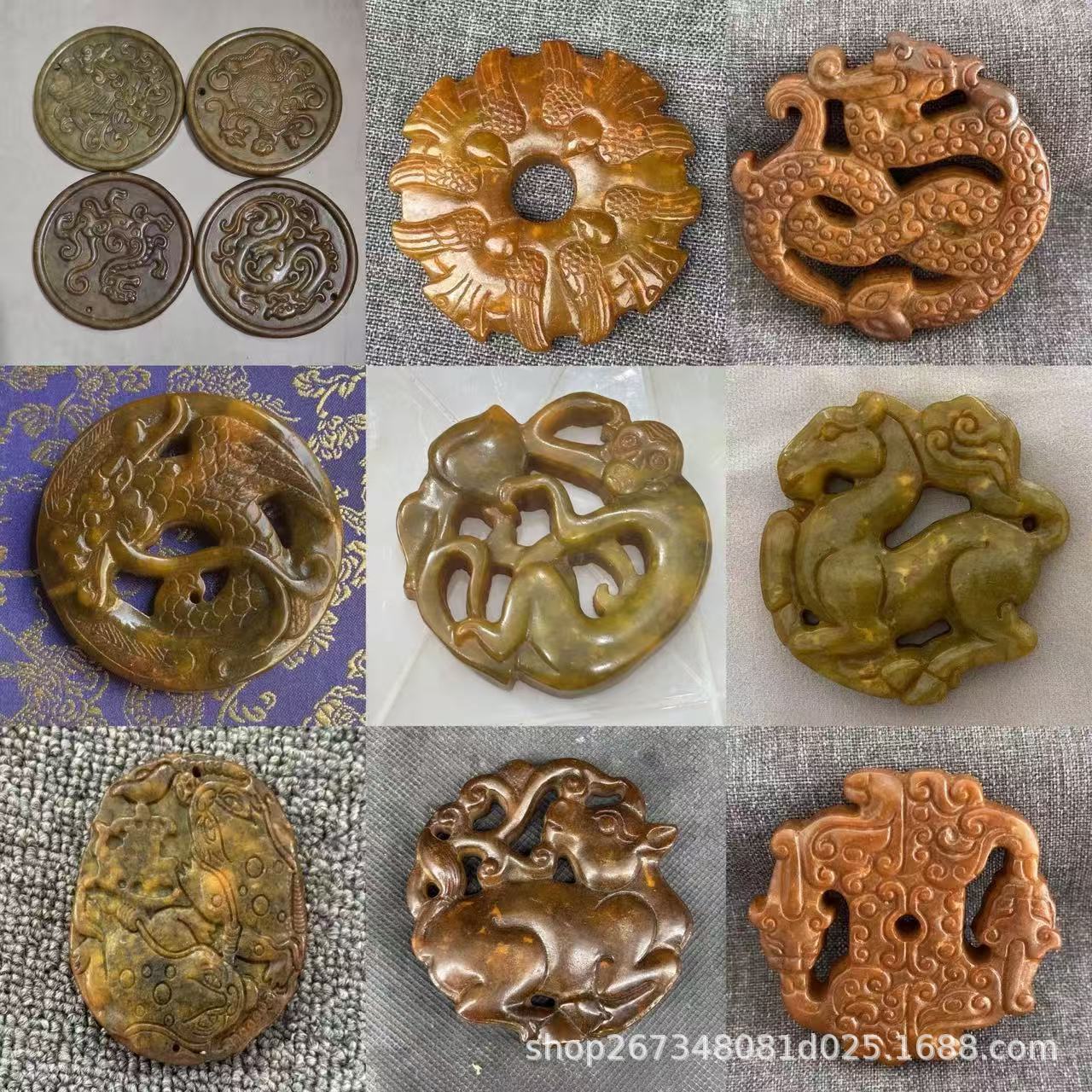 老物件做旧雕刻把件老货四兽牌子摆件收藏把玩高古玉蝙蝠玉器玉璧
