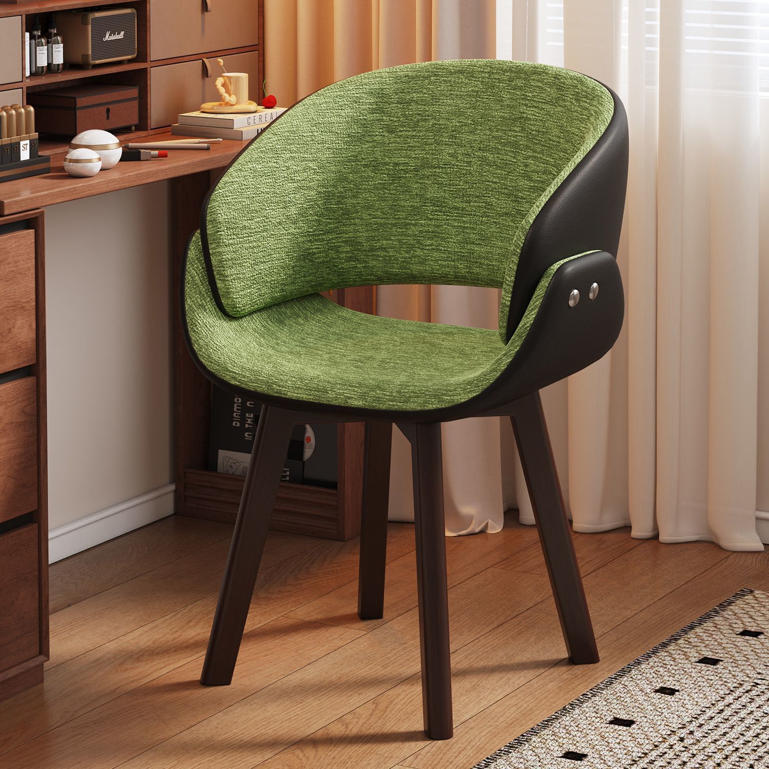 Solid Wood Computer Chair, Rotatable, Girls' Bedroom Backrest Makeup Stool, Office Sofa Seat, Ergonomic Desk Chair