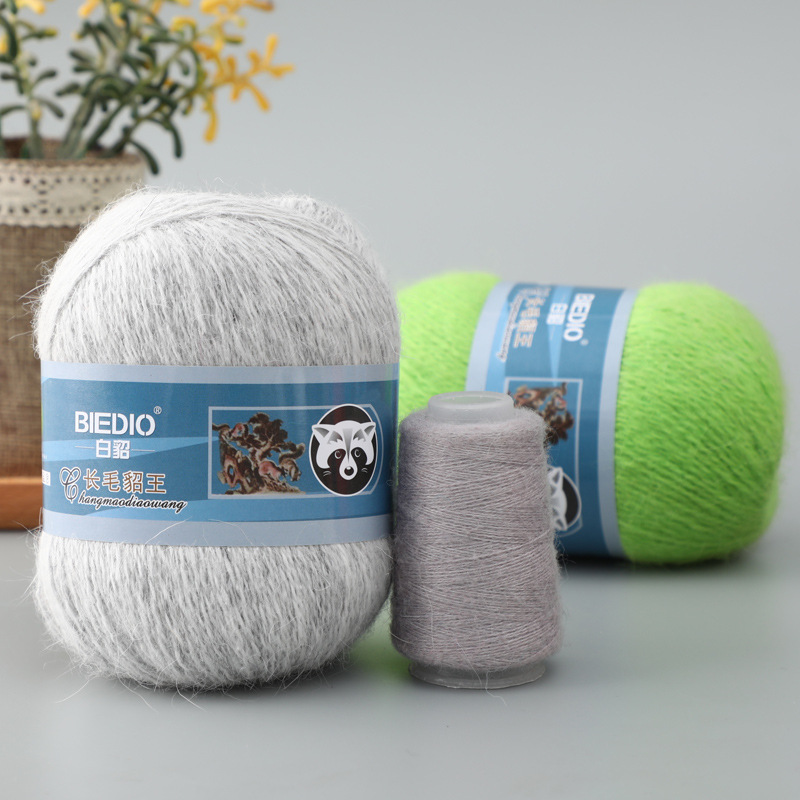 长毛水貂毛线 angora兔毛纱线2股中粗手编针织线 外贸厂家直销