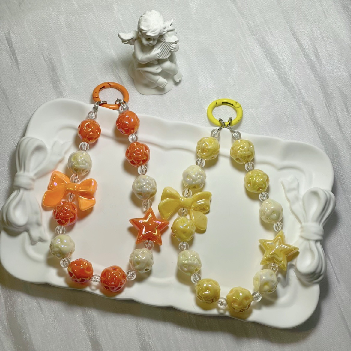 New Bird's Nest Five-Pointed Star Bow Beaded Mobile Phone Chain Keychain Bag Pendant Pendant Girls Accessories Wholesale