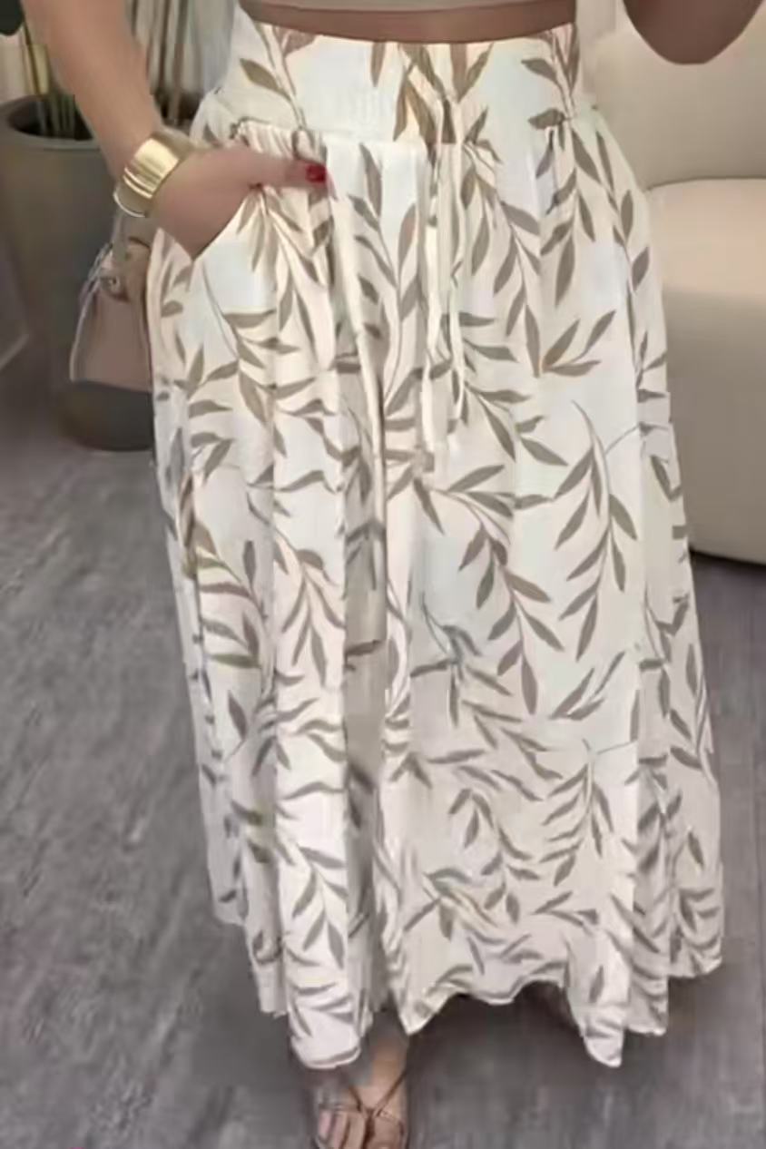 Women's Casual Wide Sleeve Printed Slit Pocket Midi Skirt Bestselling_ecoleips.com
