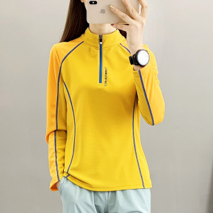 Outdoor Spring and Autumn Quick-drying Clothes Women's Long-sleeve Sports Breathable Medium-thick Color-matching Collar Base Shirt Running Mountaineering T-shirt