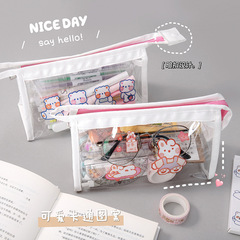 New cartoon cute large capacity transparent pencil bag student waterproof stationery bag triangle storage bag stationery wholesale