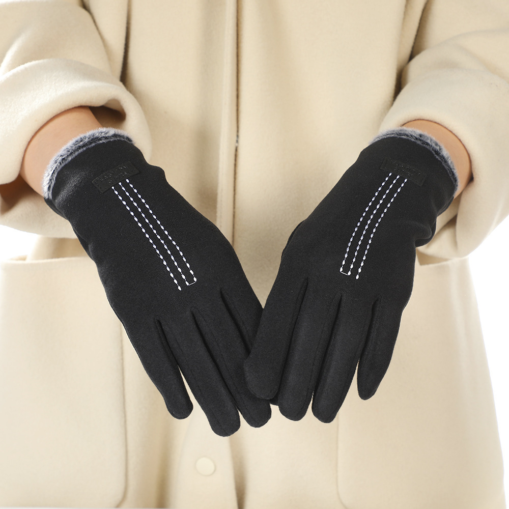 Guantes de terciopelo bordados de estilo coreano temperamento suave cruzado guantes cálidos con pantalla táctil guantes de dedo de niña