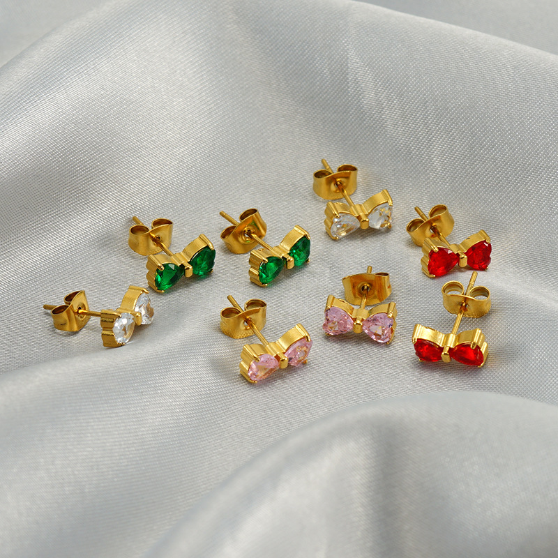 Stainless Steel Material 1 Pair Simple Style Bow Knot Plating Inlay Stainless Steel Zircon Ear Studs