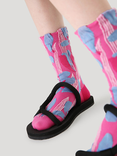 Renaissance sweet little fresh contrasting color mid-calf socks embossed sports women's socks spring and autumn thin boneless original design