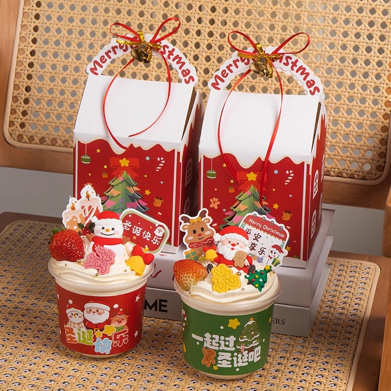 2025 Navidad Bo Bo Cup Cake Decoración de la casa caja de mano caja de embalaje de postres juntos para la Navidad