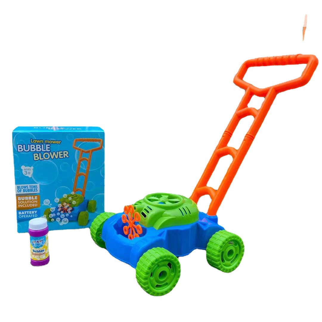 Cross-border Amazon bubble machine electric bubble blowing mower trolley parent-child outdoor children's tank toy