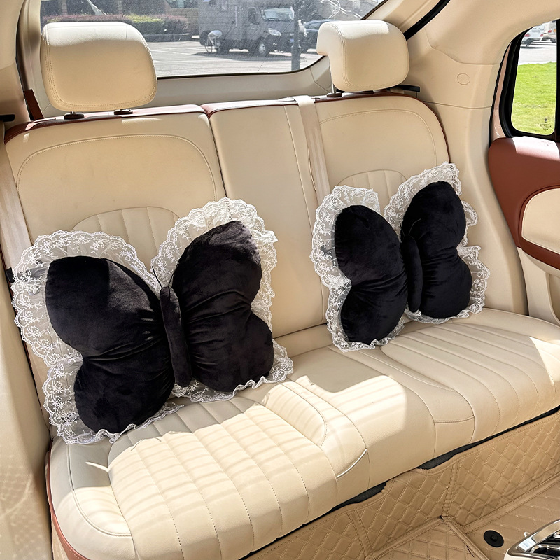 2026 New Car Accessories Plush Butterfly Headrest and Lumbar Support Pink Headrest and Lumbar Support