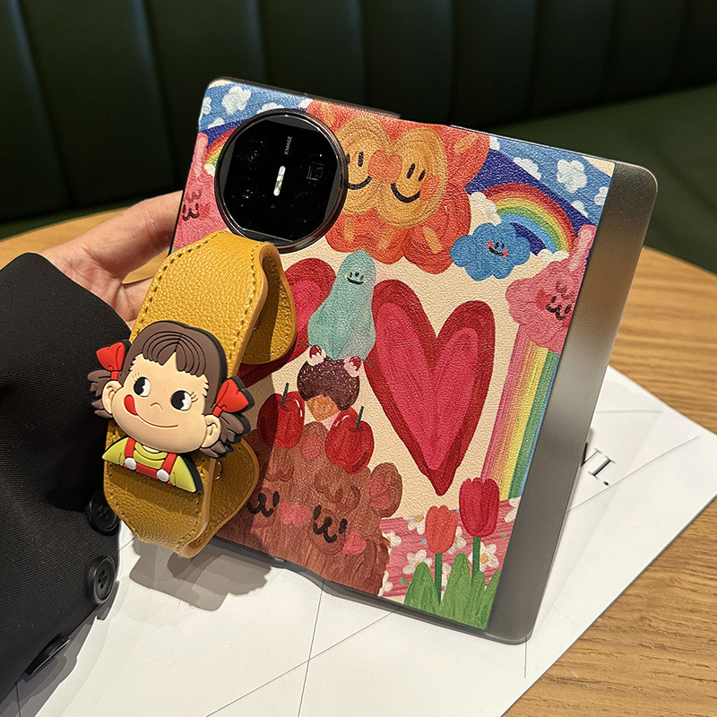 Suitable for Huawei MateX6 Phone Case Folding Screen Cartoon Leather Mate X5 New Style Wristband Bracket Flip Small Fresh All-inclusive Cute Girl X3 Drop-resistant Protective Case