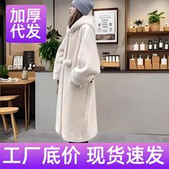 2025秋冬季连帽毛绒大衣加厚女巫中长款毛毛外套环保棉服皮草外套
