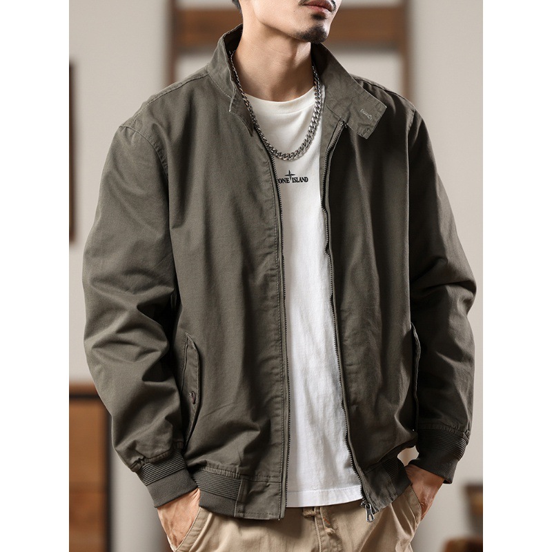 American Retro Work Jacket Men's Spring and Autumn Ripper Handsome Collar Casual Clothes Men's Trendy Brand Aviator Jacket