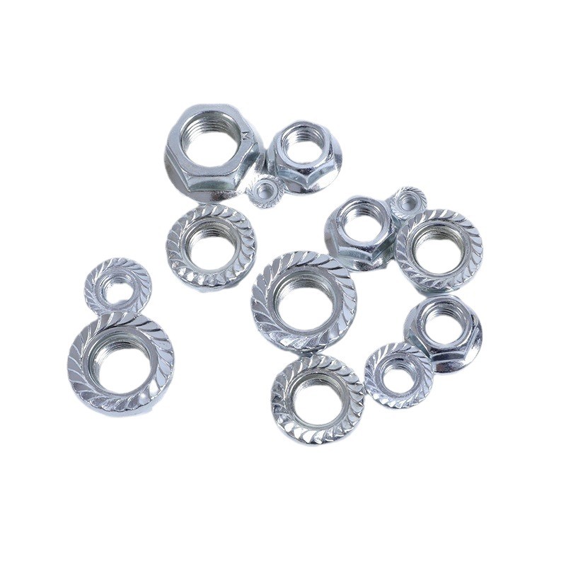 Tuerca de brida, accesorios de ferretería planos dentados, tuerca de acero al carbono 6177M3-M16, tuerca hexagonal, tuerca de fijación antiaflojamiento.
