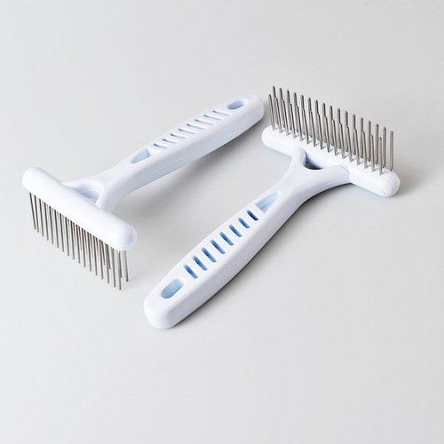 Wholesale white plastic pet comb, double row dog knotting comb, rake comb, cat pin comb, hair removal comb supplies