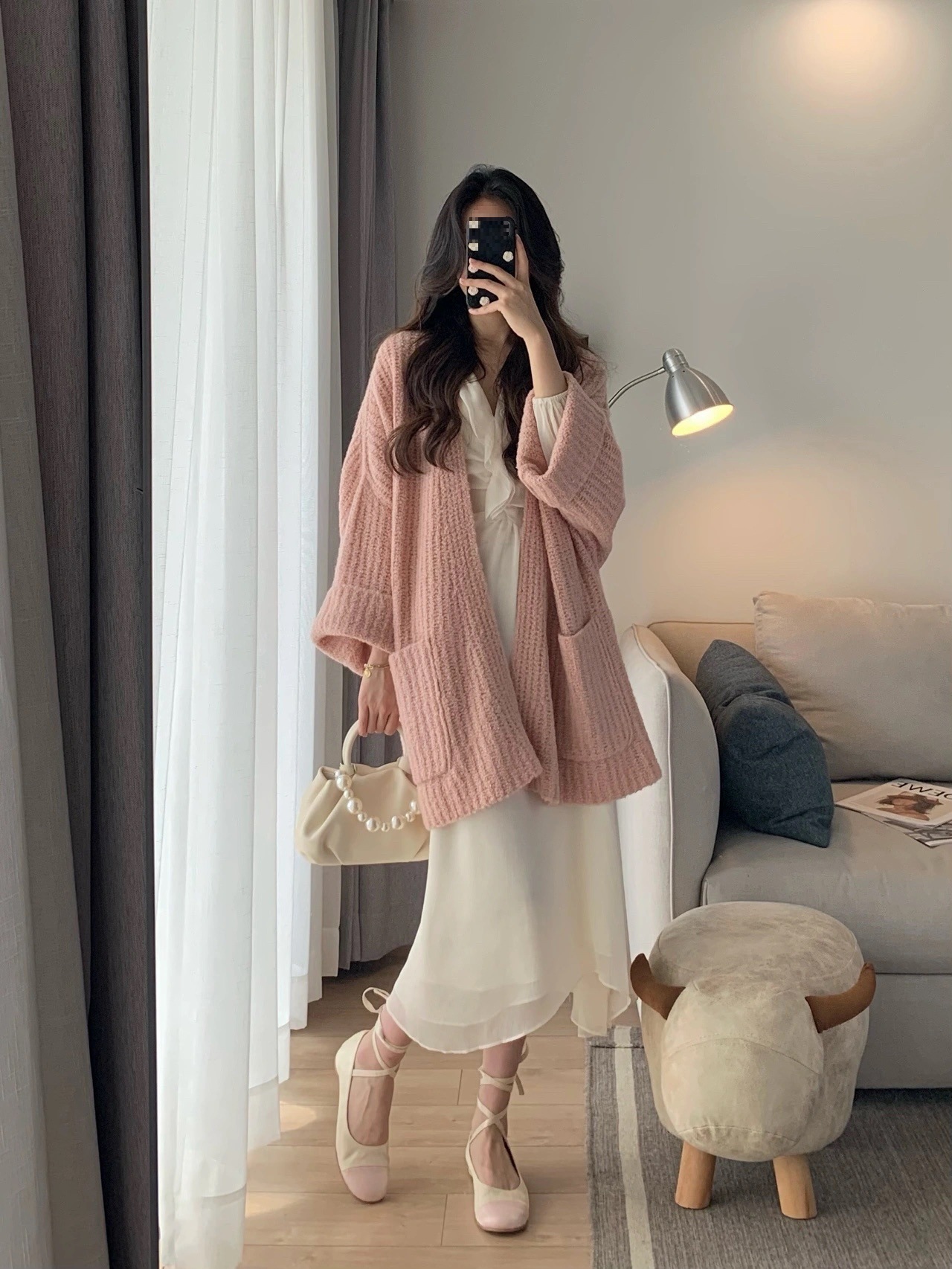 (2개) 가을과 겨울 부드러운 스타일 레이스 업 스웨터 코트 여성 플러스 사이즈 뚱뚱한 자매 슬리밍 게으른 스타일 니트 카디건 긴팔 탑