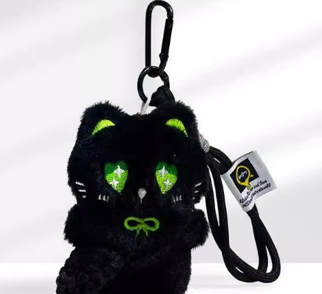 Super lindo pequeño gato negro tejido lindo cuerdas de mano de peluche hechas a mano muñeca llavero colgante bolsos colgantes de teléfonos móviles